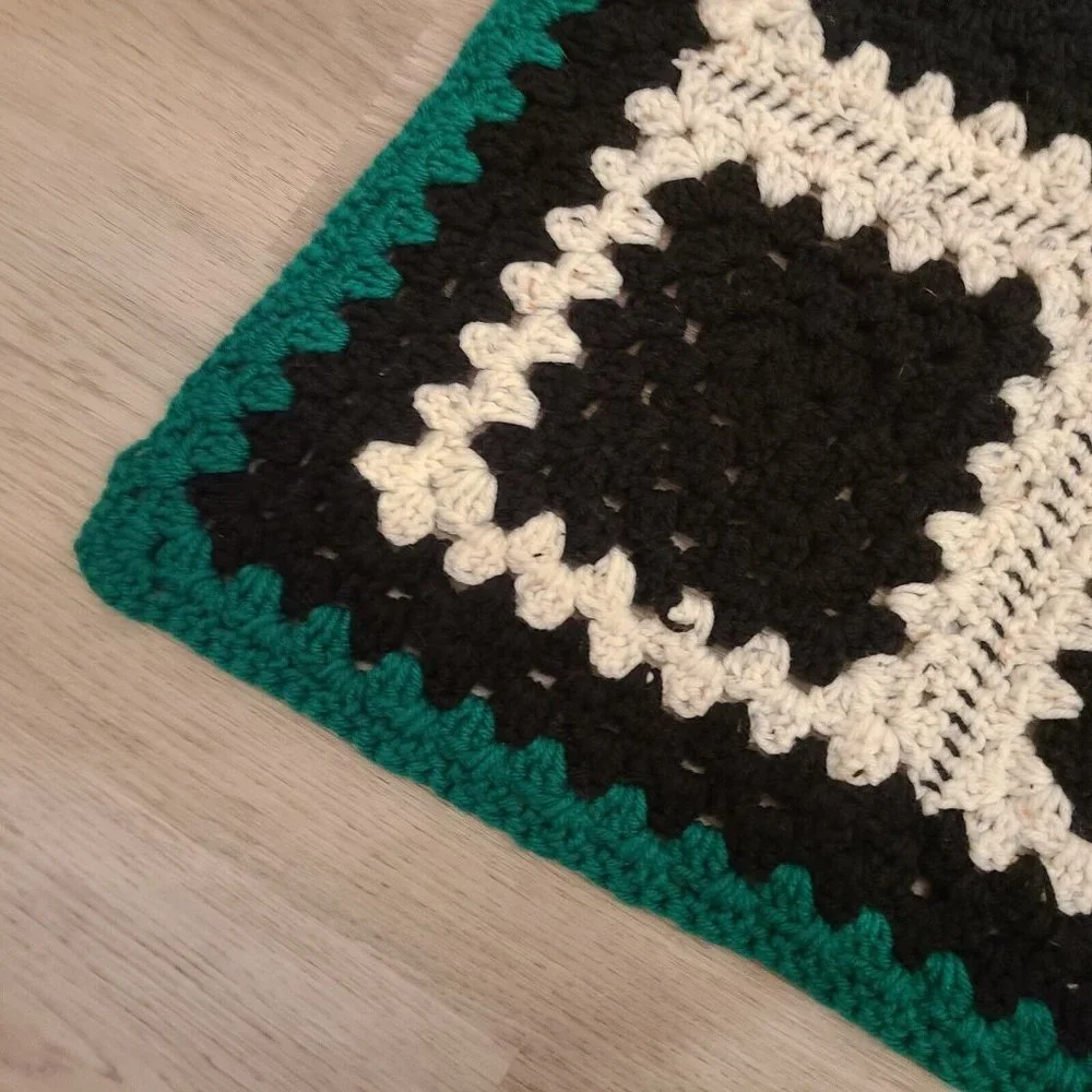 Vintage Multicolor Crochet Squares Afghan Blanket 47